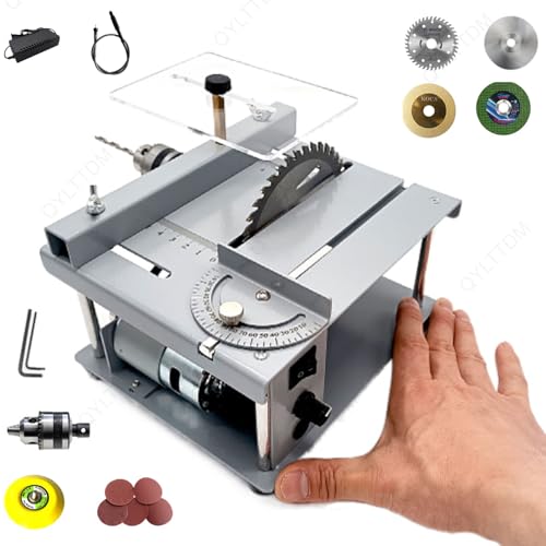 QYLTTDM Mini-Tischkreissäge, 150 W, 5000 U/Min, Tisch-Elektrosäge, Multifunktionaler Elektroschneider, Hobby-Tischsäge, Handgefertigt, Kleine Präzisions-Tischkreissäge, 7-Fach Verstellbar von QYLTTDM