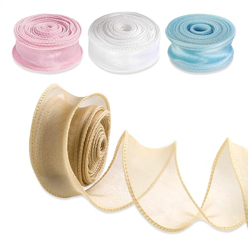 4 Rolls Organzaband, 36m Transparentes Geschenkband Tüllband Hochzeit Schleifenband Chiffonband für Geschenkverpackung Handgemachtes Heimwerken Seidenband von QYRDBGY