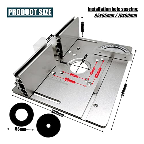 Holzbearbeitungs -Protraktor 2-in-1-Aluminium-Frästisch-Einsatzplatte, elektrische Holzfräsmaschine, Klappplatte, Lochabstand 85 x 85 mm, 70 x 60 mm Stabil und bequem(Set A) von QZCX