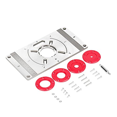 Holzbearbeitungs -Protraktor Aluminiumlegierung Frästisch Einsatzplatte Trimmmaschine Gravierwerkzeug Flip Board mit 4 Ringen for die Holzbearbeitung Stabil und bequem(Rood) von QZCX