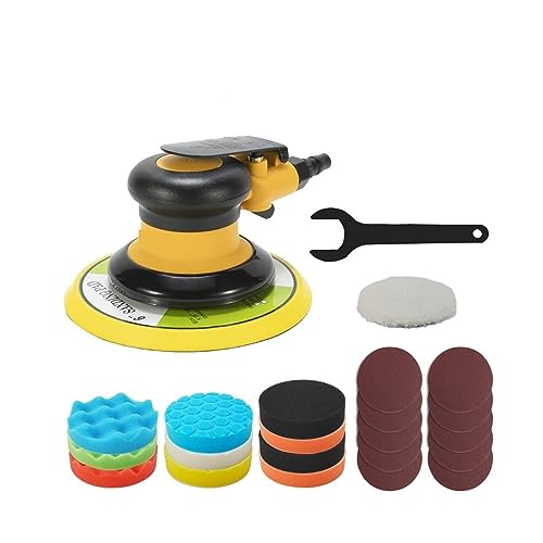 QZCX Elektrischer Schleifer Pneumatische Air Sander Polierer 6'' 150mm Autolack Pflege Werkzeug Polieren Exzenter Palm Maschine Holzbearbeitung Schleifer Hohe Geschwindigkeit, leiser(A9 Sander Set) von QZCX