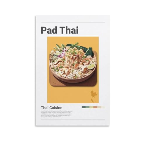 QZFNCOYU Pad Thailändisches Essen, Retro-Kunstposter, Leinwand-Poster, Schlafzimmer, Dekoration, Landschaft, Büro, Raumdekoration, Geschenk, 40 x 60 cm von QZFNCOYU