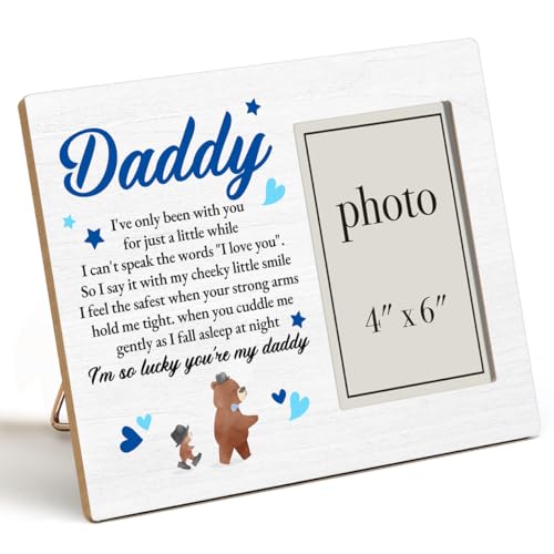 QZJ Bilderrahmen mit Aufschrift "New Dad", Geschenke für Männer, Geschenk für den ersten Vater, lustige Geschenke für den ersten Vater, Holz-Bilderrahmen, 10,2 x 15,2 cm Foto von QZJ