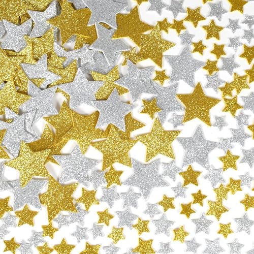 QZKJQDD 100 Stück Sterne Moosgummi Glitzer, Gold und Silber Glitzer Aufkleber, Selbstklebende, goldene Sternaufkleber, Stern-Schaumaufkleber, Sternaufkleber, Glitzer Sternaufkleber, DIY-Basteln von QZKJQDD