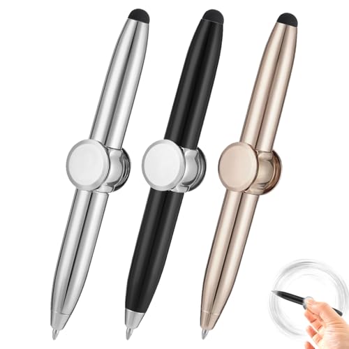 QZKJQDD 3 Stück Fidget Pen, Metall Fidget Spinner Pen, Stressabbau-Stift, Rotierender Stift, Kugelschreiber zur Fingerdruckentlastung, Fingerspitzenstift mit Touchscreen für Erwachsene und Kinder von QZKJQDD