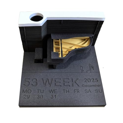 3D-Papier-Skulptur-Kunst-Klebezettel-Buch, Abreißkalender Klavier 2025 Kalender 3D-Notizblock Geschenkblock Bürobedarf Praktische Aufkleber Neujahrsblöcke(2025 Piano,Black) von QZLNONTK