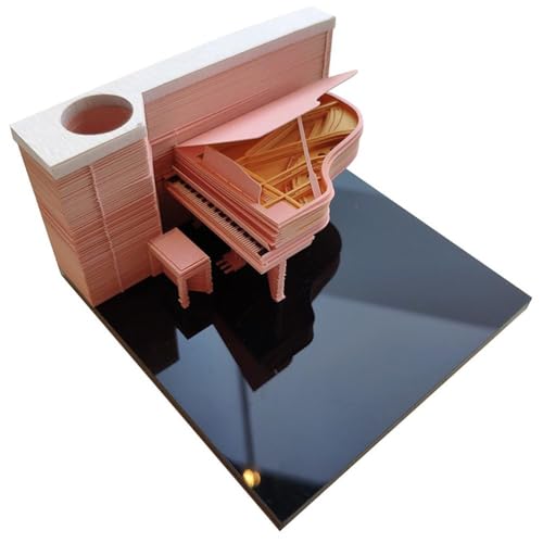 3D-Papier-Skulptur-Kunst-Klebezettel-Buch, Abreißkalender Klavier 2025 Kalender 3D-Notizblock Geschenkblock Bürobedarf Praktische Aufkleber Neujahrsblöcke(Piano,Pink) von QZLNONTK