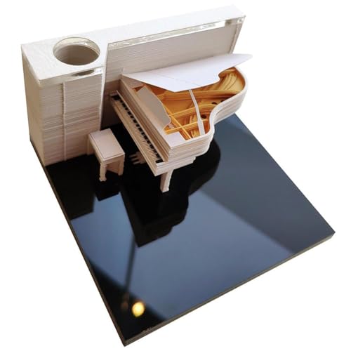 3D-Papier-Skulptur-Kunst-Klebezettel-Buch, Abreißkalender Klavier 2025 Kalender 3D-Notizblock Geschenkblock Bürobedarf Praktische Aufkleber Neujahrsblöcke(Piano,White) von QZLNONTK