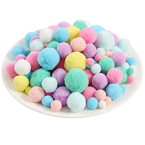 Pom Poms,Mini Pom Poms, Pompom-Bälle, flauschige, festliche Oster-Pompons, Baumwoll-Regenbogenbälle, Flauschbälle zur Schmuckherstellung, Accessoires, Kleidungsapplikationen(Macaron,260 Pieces) von QZLNONTK