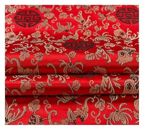 QZLNONTK BrocaBrokat-Satinstoff – Luxuriöse Seidenoberfläche for Brautkleider und Kostüme – 75 x 50 cm(Big Red Black) von QZLNONTK