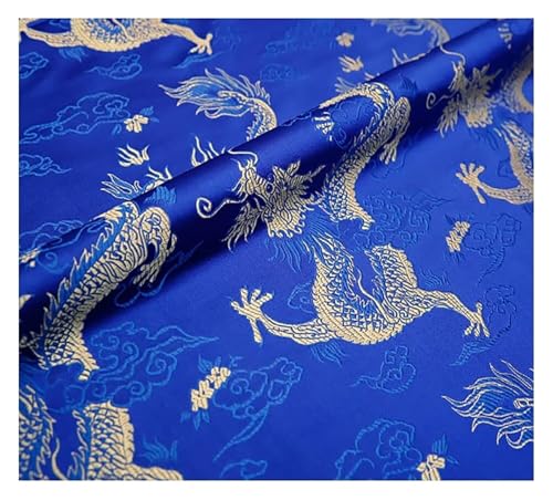 QZLNONTK BrocaBrokat-Satinstoff – Luxuriöse Seidenoberfläche for Brautkleider und Kostüme – 75 x 50 cm(Blue Gold) von QZLNONTK