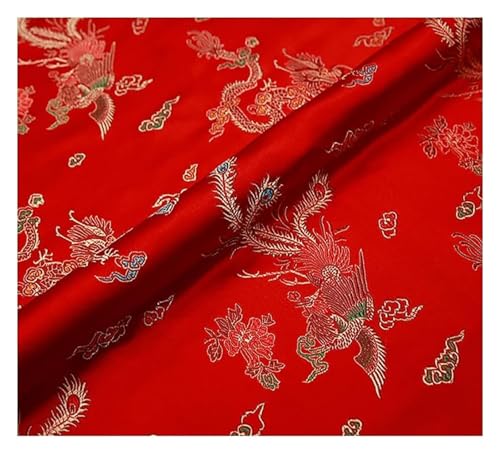 QZLNONTK BrocaBrokat-Satinstoff – Luxuriöse Seidenoberfläche for Brautkleider und Kostüme – 75 x 50 cm(Phoenix Red) von QZLNONTK