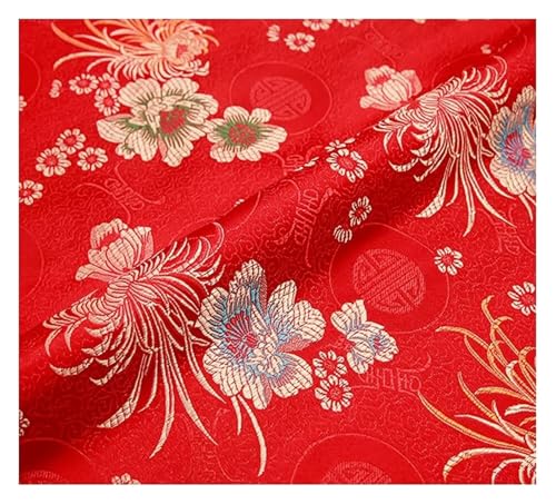 QZLNONTK BrocaBrokat-Satinstoff – Luxuriöse Seidenoberfläche for Brautkleider und Kostüme – 75 x 50 cm(Shou Tangerine Red) von QZLNONTK