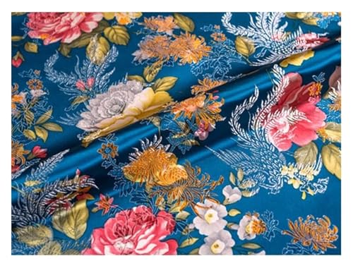 QZLNONTK Brokatstoff, Brokat-Jacquard-Satinstoff for Cheongsam, Kimono und Tasche Patchwork – 75 cm x 50 cm(Blue) von QZLNONTK