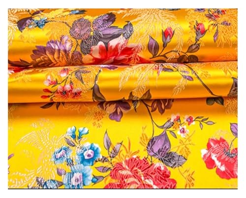 QZLNONTK Brokatstoff, Brokat-Jacquard-Satinstoff for Cheongsam, Kimono und Tasche Patchwork – 75 cm x 50 cm(Gold Filigree Peonies) von QZLNONTK