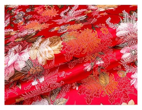 QZLNONTK Brokatstoff, Brokat-Jacquard-Satinstoff for Cheongsam, Kimono und Tasche Patchwork – 75 cm x 50 cm(Large red Background) von QZLNONTK