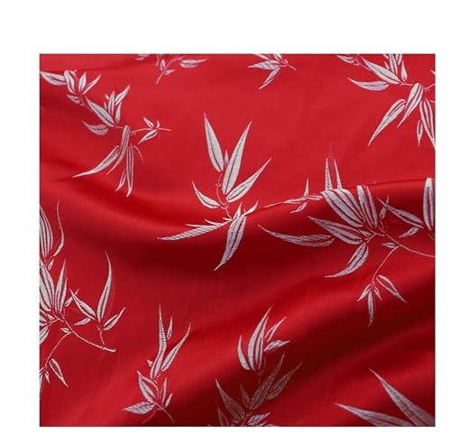 QZLNONTK Brokatstoff, Cheongsam- und Kimono-Satinstoff for Selbernähen – 75 cm x 50 cm(Bamboo Leaf Red) von QZLNONTK