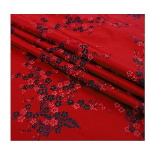 QZLNONTK Brokatstoff, Cheongsam- und Kimono-Satinstoff for Selbernähen – 75 cm x 50 cm(Plum Blossom Red) von QZLNONTK