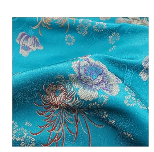 QZLNONTK Brokatstoff, Cheongsam- und Kimono-Satinstoff for Selbernähen – 75 cm x 50 cm(Shou Tangerine Lake Blue) von QZLNONTK