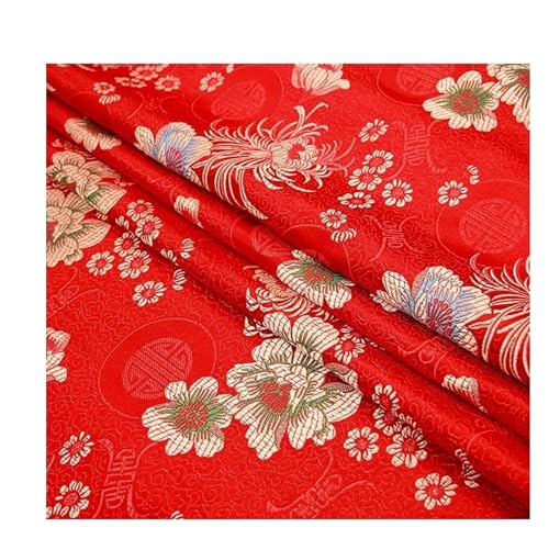 QZLNONTK Brokatstoff, Cheongsam- und Kimono-Satinstoff for Selbernähen – 75 cm x 50 cm(Shou Tangerine Red) von QZLNONTK