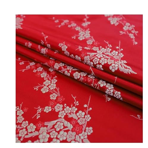 QZLNONTK Brokatstoff, Cheongsam- und Kimono-Satinstoff for Selbernähen – 75 cm x 50 cm(Small Plum Red) von QZLNONTK