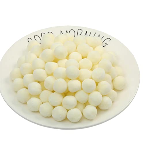 QZLNONTK Pom Poms,Mini Pom Poms, 20 mm Festliche Oster-Pompons, Baumwoll-Regenbogenbälle, Flauschbälle zur Herstellung von Schmuck, Accessoires, Kleidungsapplikationen(10 Milk White,100 Pieces) von QZLNONTK