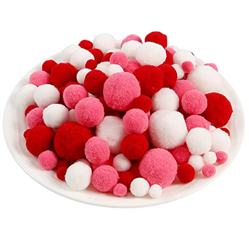 QZLNONTK Pom Poms,Mini Pom Poms, Pompom-Bälle, Flauschige, Festliche Oster-Pompons, Baumwoll-Regenbogenbälle, Flauschbälle zur Schmuckherstellung, Accessoires, Kleidungsapplikationen(Red,390 Pieces) von QZLNONTK