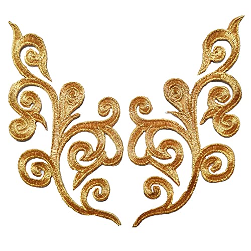 Spitzenapplikation,Blumen nähen, 2 Stück goldene Aufnäher for Aufbügeln, bestickte Applikationen, Gypsy-Böhmen, for Kleidung, Handwerk, Dekoration von QZLNONTK