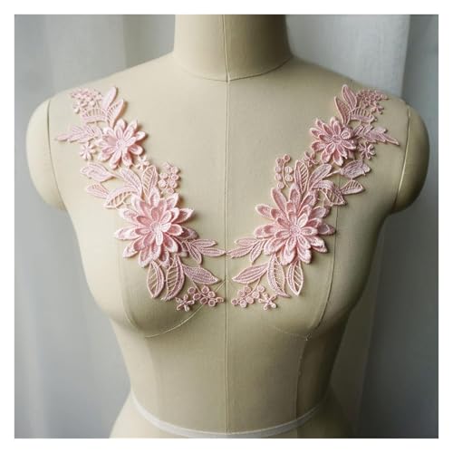 Spitzenapplikation,Blumen nähen, 2 Stück weiße, schwarze, rote, blaue 3D-Blumen-Stoffapplikationen, bestickter Kleiderkragen, for Aufnähen for Hochzeitsdekoration, Kleid(Baby Pink) von QZLNONTK