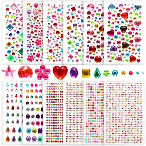 3800 Stück Glitzersteine Selbstklebend, Aufkleben Glitzersteine Zum Basteln Glitzersteine Gesicht Für Bastel-DIY, Selbstklebende Strasssteine Glitzer Sticker, Mehrfarbig, verschiedene Formen, Größen von QaillHags