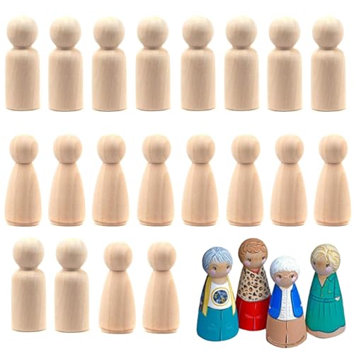 40 Stück Basteln Holzfiguren Puppen, Unvollendete Holz Spielfiguren, Holzfiguren Figuren, Natur Kleine Holzfiguren Puppen, zum DIY Dekoration, Malen, Spiele, Kinder Bastelprojekte, 55mm von Qanye