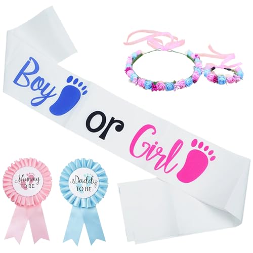 Boy Girl Gender Reveal Party Dekoration Dad Mom To Be Schärpe Schultergurt Heaband Set Baby Shower Party Supplies Gender Reveal Party Dekoration von Qaonsciug