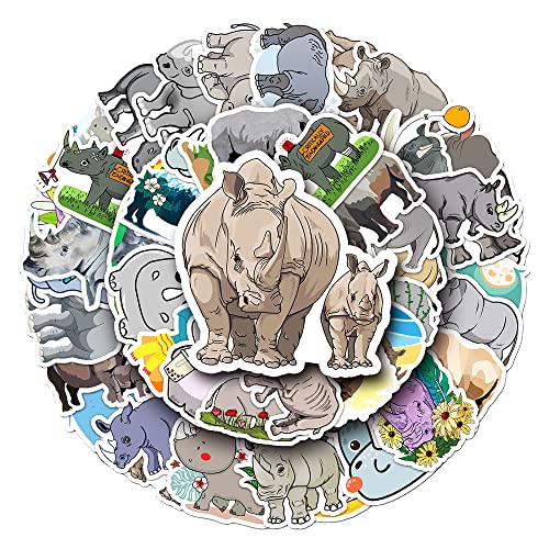 Rhinoceros Aufkleber für Jungen, Mädchen, Kinder, Teenager, Cartoon-Vinyl, wasserdichte Aufkleber für Handy, Laptop, Hydroflaschen, Wasserflasche, Gepäck, Aufkleber, Set [Rhino-50 Stück] von Qaxrocyn