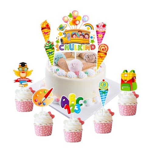 19 Stück Einschulung Tortendeko,Schulanfang Tortendeko Schulkind Tortentopper Schulanfang Kuchen Cupcake Muffin Topper Deko für Schulkind Junge Mädchen Tortendeko Schulanfang Party Deko von Qaziuy