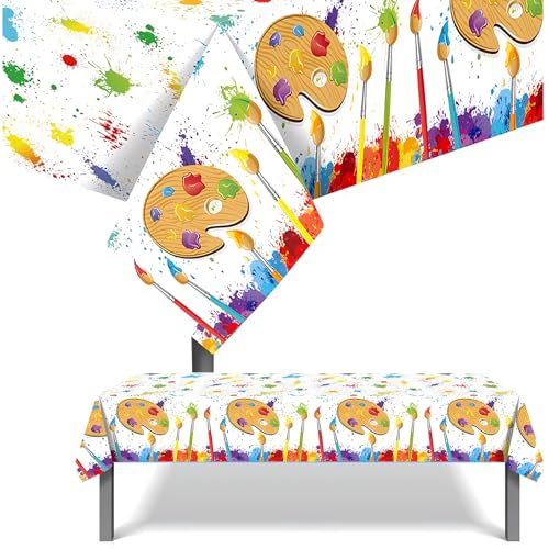 2 Stück 130x220cm Party Tischdecken Malen Thema Tischdecke, Wasserdicht Tischdecke für Kinder Basteln & Malen Kindergeburtstag Schulanfang Schulkind Malkurs Paint Party Deko von Qaziuy