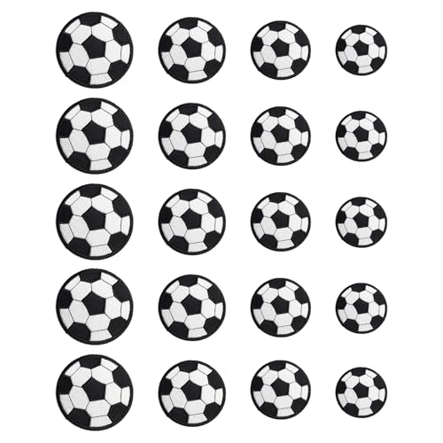 20 Stück Fußball Patch, Cartoon Fußball Stoff Patch 4 Größe Fußball Aufbügeln Stickerei Patch,Fußball Patches für Kleidung Jeans Jacken von Qaziuy