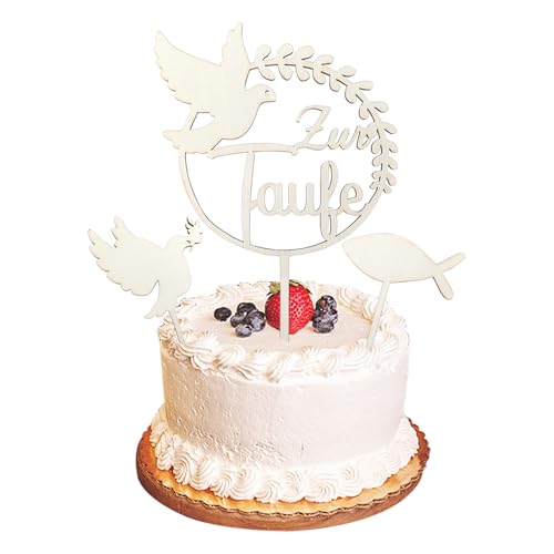 3 Stück Cake Topper Taufe, Holz Tortendeko Taufe Zur Taufe Cake Topper, Zur Taufe Fisch Taube Kuchen Deko Tortendeko Taufe Mädchen Junge für Taufe Deko von Qaziuy