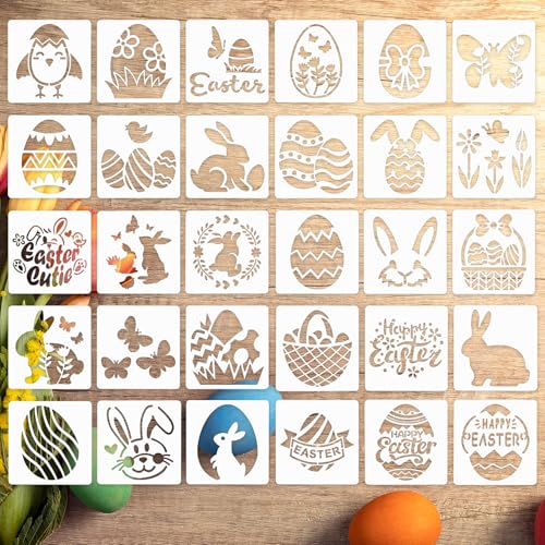 30 Stuck Ostern Schablonen, Oster Malschablonen Osterei Hase Schablone Ostern Basteln Schablonen Malen Ostern für Scrapbooking Zeichnen Wand Boden Dekor DIY Steinmalerei Kunstprojekte von Qaziuy