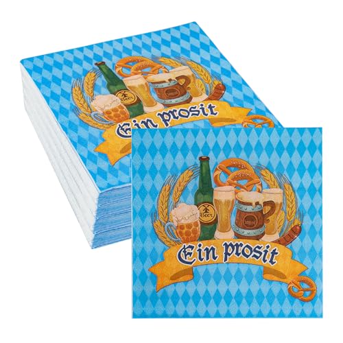 80 Stück Servietten Oktoberfest Deko Bayerische Servietten Blau Weiß Oktoberfest Bayrisch Servietten für Bierfest Oktoberfest Party Deko 33x33cm von Qaziuy