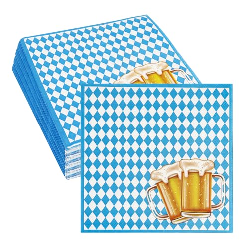 Bayerische Servietten,80 Stück Oktoberfest Servietten Bayrisch Oktoberfest Deko Blau Weiß Servietten 33 x 33cm für Oktoberfest Bierzelten Tisch Dekoration von Qaziuy