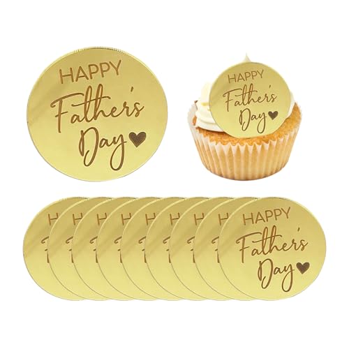 Cupcake-Topper "Happy Father's Day", goldfarben, Acryl, zum Vatertag, runder Spiegel, Kuchendekoration, 10 Stück Cupcake-Topper "Happy Father's Day", goldfarben, Acryl, zum Vatertag, runder Spiegel, Kuchendekoration, 10 Stück von Qaziuy