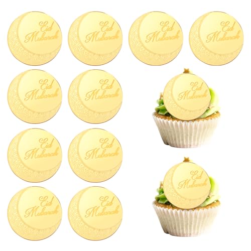 Eid Mubarak Cupcake-Aufsätze, 10 Stück, goldfarben, Eid-Kuchenaufsätze, Ramadan-Kuchenaufsätze, Acryl, Ramadan-Kuchenaufsätze für islamische muslimische Themenpartys, Kuchendekorationen von Qaziuy