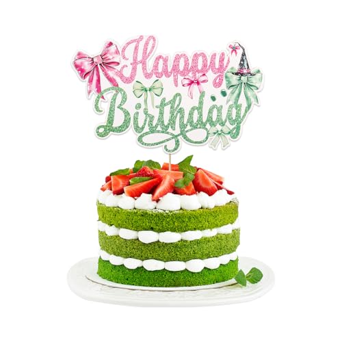 Happy Birthday Cake Topper, Wicked Birthday Cake Topper Glitter Pink and Green Bow Cake Decorations for Witch Princess Themed Birthday Party Supplies Happy Birthday Cake Topper, Wicked Birthday Cake Topper Glitter Pink and Green Bow Cake Decorations for Witch Princess Themed Birthday Party Supplies von Qaziuy