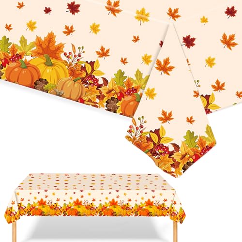 Herbst Party Tischdecke,2 Stück 137 x 274 cm Erntedankfest Herbsternte Tischdecke Kürbisse Ahornblätter Tischdecke Herbst Tischwäsche für Herbst Party Deko von Qaziuy