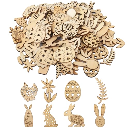 Ostern Deko Ostern Streudeko Holz, 100 Stück Streudeko Ostern Ostereier Hasen Tischdeko Holzdeko Osterkonfetti für Ostern Dekorieren Ostern Geschenke Basteln von Qaziuy