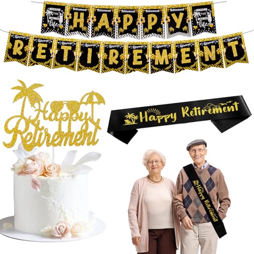 Party-Dekorationen für den Ruhestand, schwarz-goldfarben, glitzernd, Kuchendekoration, Schärpe für Männer, Ruhestandsparty-Zubehör Party-Dekorationen für den Ruhestand, schwarz-goldfarben, glitzernd, Kuchendekoration, Schärpe für Männer, Ruhestandsparty-Zubehör von Qaziuy