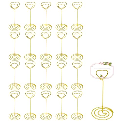 20 Stück Gold Tischnummer Halter,Herz Tischkartenhalter Fotoständer Memo Halter Namenskarten Platzkartenhalter für Hochzeitsfeier, Jahrestag, Abschlussfeier von Qaziuy