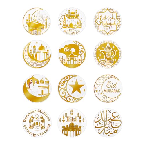 Ramadan Mubarak Aufkleber, groß, selbstklebend, Eid Mubarak, Gold, Ramadan, Kareem-Aufkleber für Ramadan-Geschenke, Versiegelung, Umschläge, Karten, Basteln, 12 Bögen von Qaziuy