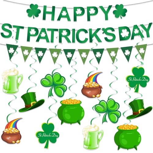 St. Patrick's Day Dekorationen, Happy St. Patrick's Day Banner Irisches Kleeblatt Banner Girlanden St. Patrick's Day hängende Wirbeldekorationen für St. Patrick's Party Supplies von Qaziuy