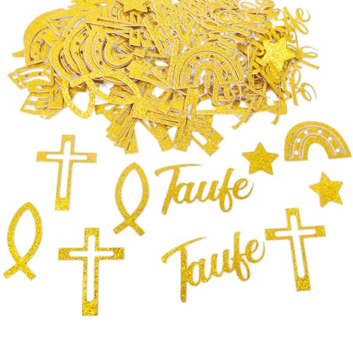 Taufe Deko Konfetti, 150 Stück Glitzer Taufe Deko Gold Streudeko Taufe Kommunion Konfetti Tischdeko Taufe Mädchen Junge, Konfetti Tisch Dekoration für Taufe Babyshower Kommunion Konfirmation von Qaziuy